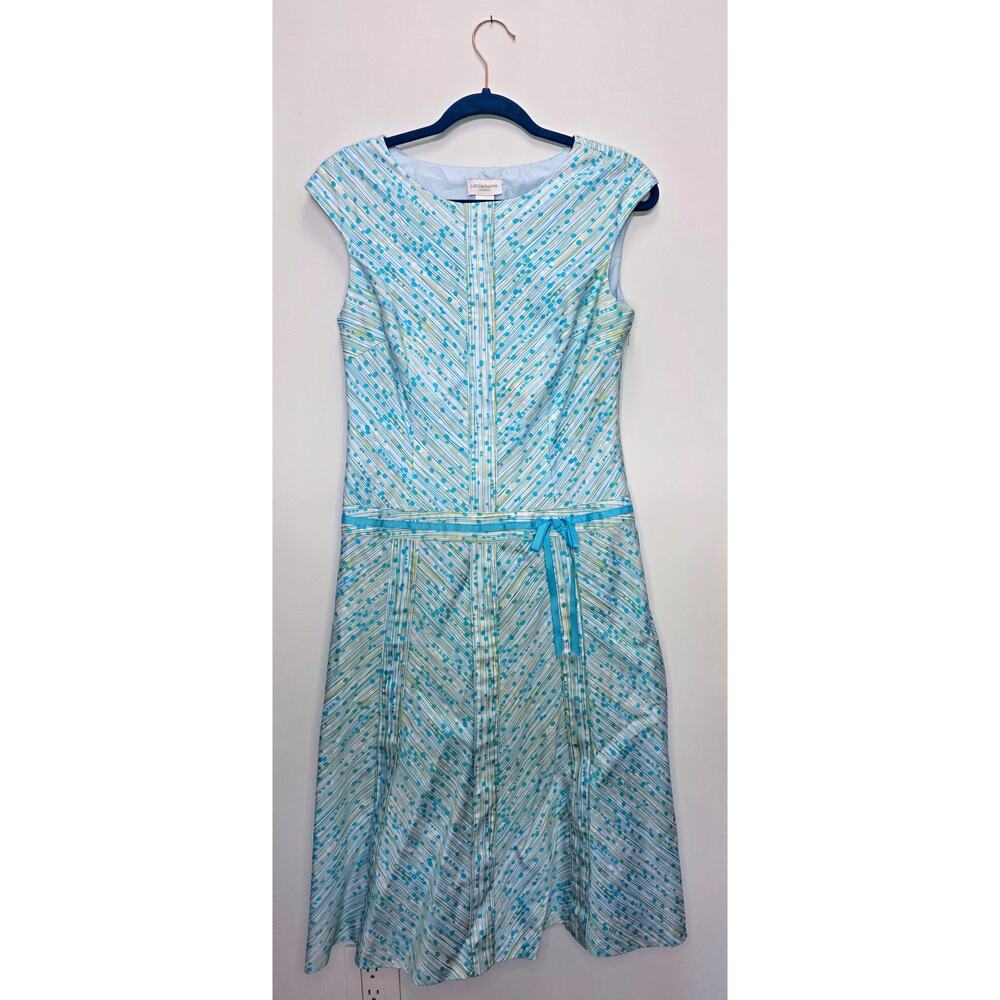 Vintage 2004 Liz Claiborne Classics Blue Striped Tie-Waist Dress Size 8